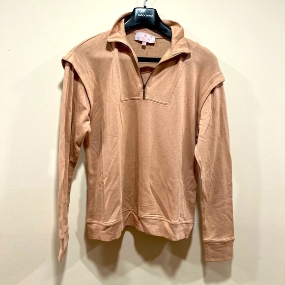Laurie Felt French Terry Cotton Rayon Half-Zip Pullover Size XXS Sandstone - Picture 2 of 8